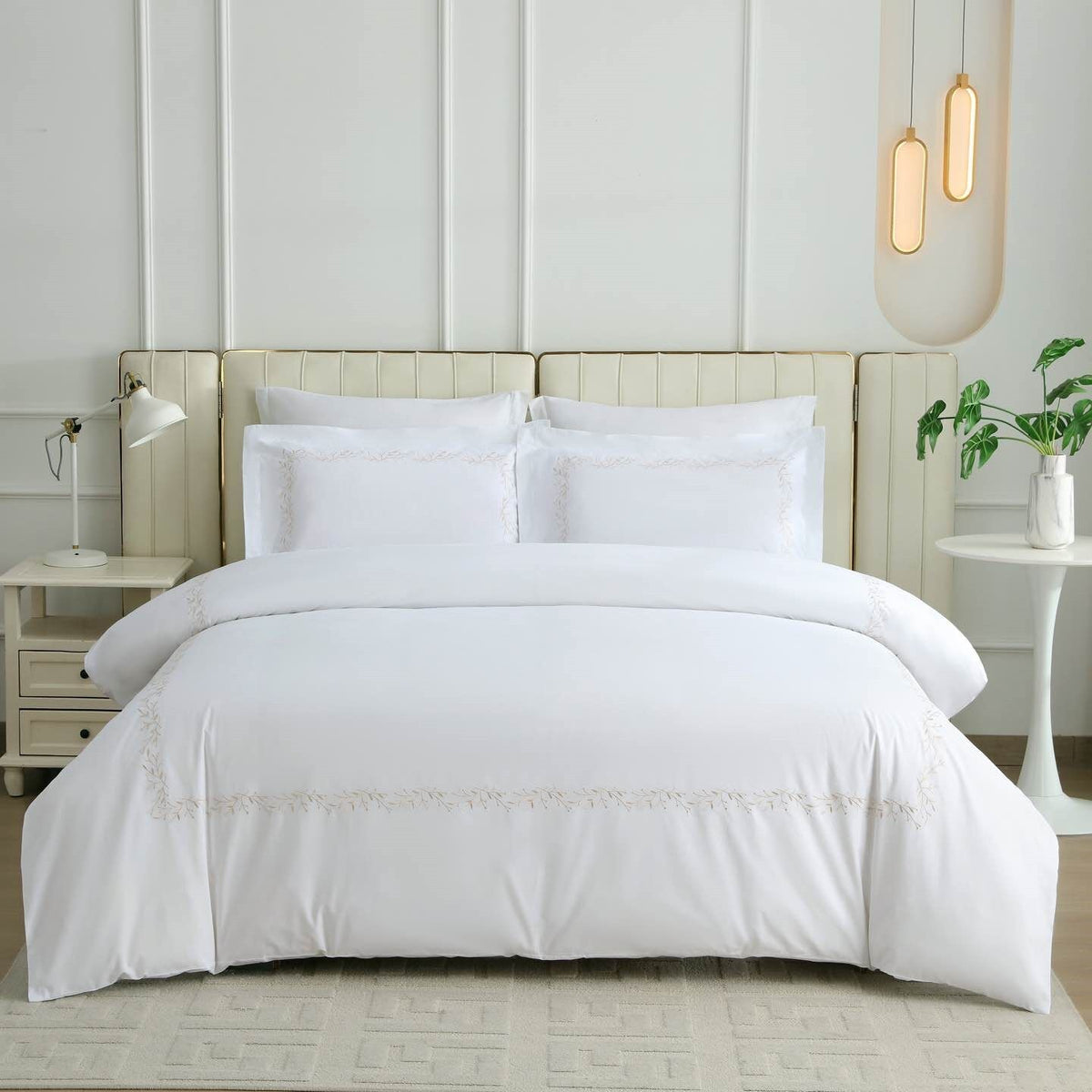100% COTTON PERCALE EMBROIDERED 4 PIECE DUVET COVER SET - SERENE