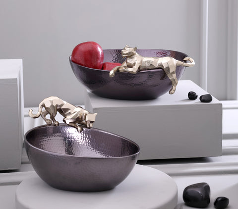Faceted Panther Hammered Decorative Bowl