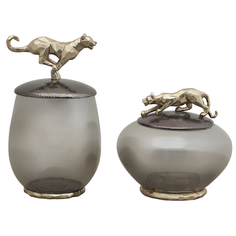 Faceted Panther Hammered Decorative Jar