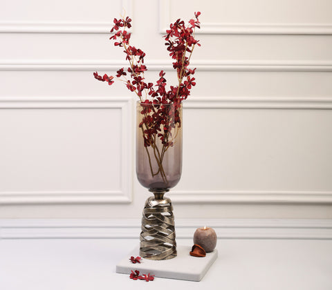 Antique Brass Finished Aluminium With  Ombre Antique Gold Coloured Glass Vase