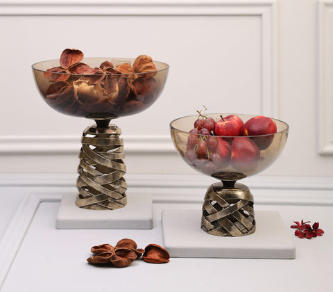 Antique Brass Finished Aluminium With  Ombre Antique Gold Coloured Glass Bowl