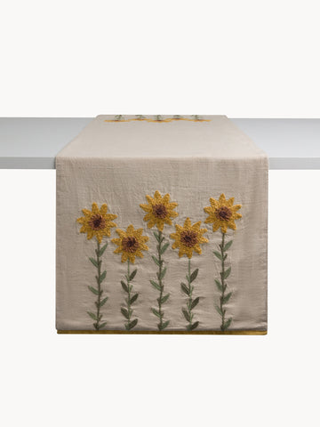 Pure cotton runner with sunflower embroidery