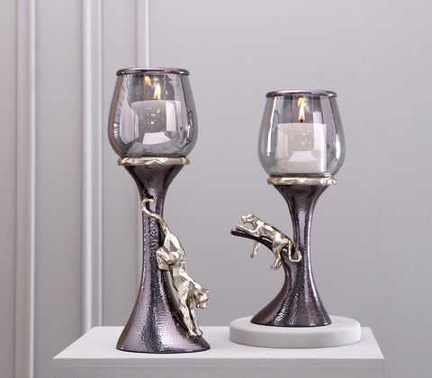 Faceted Panther Hammered Candle Holder - Small