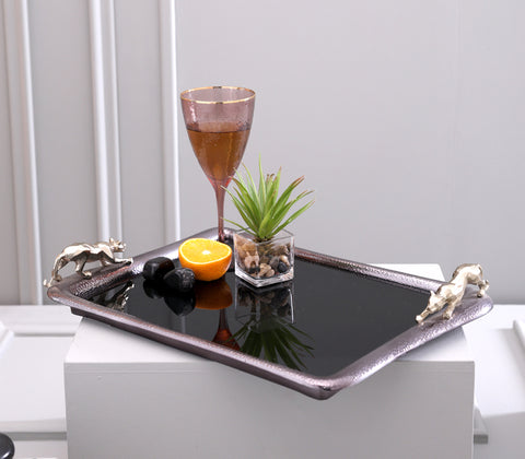 Faceted Panther Hammered Decorative Tray