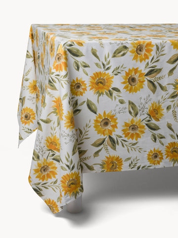 Cotton panama tablecloth with sunflower print