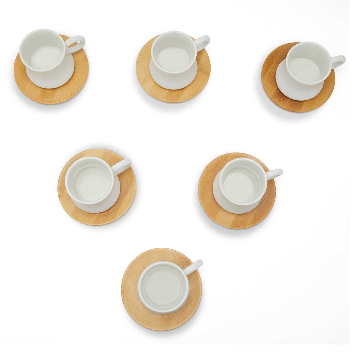 Simply Kitchen GOURMET CUP & SAUCER WITH BAMBOO (SET OF 6-WHITE) 100 ML / White