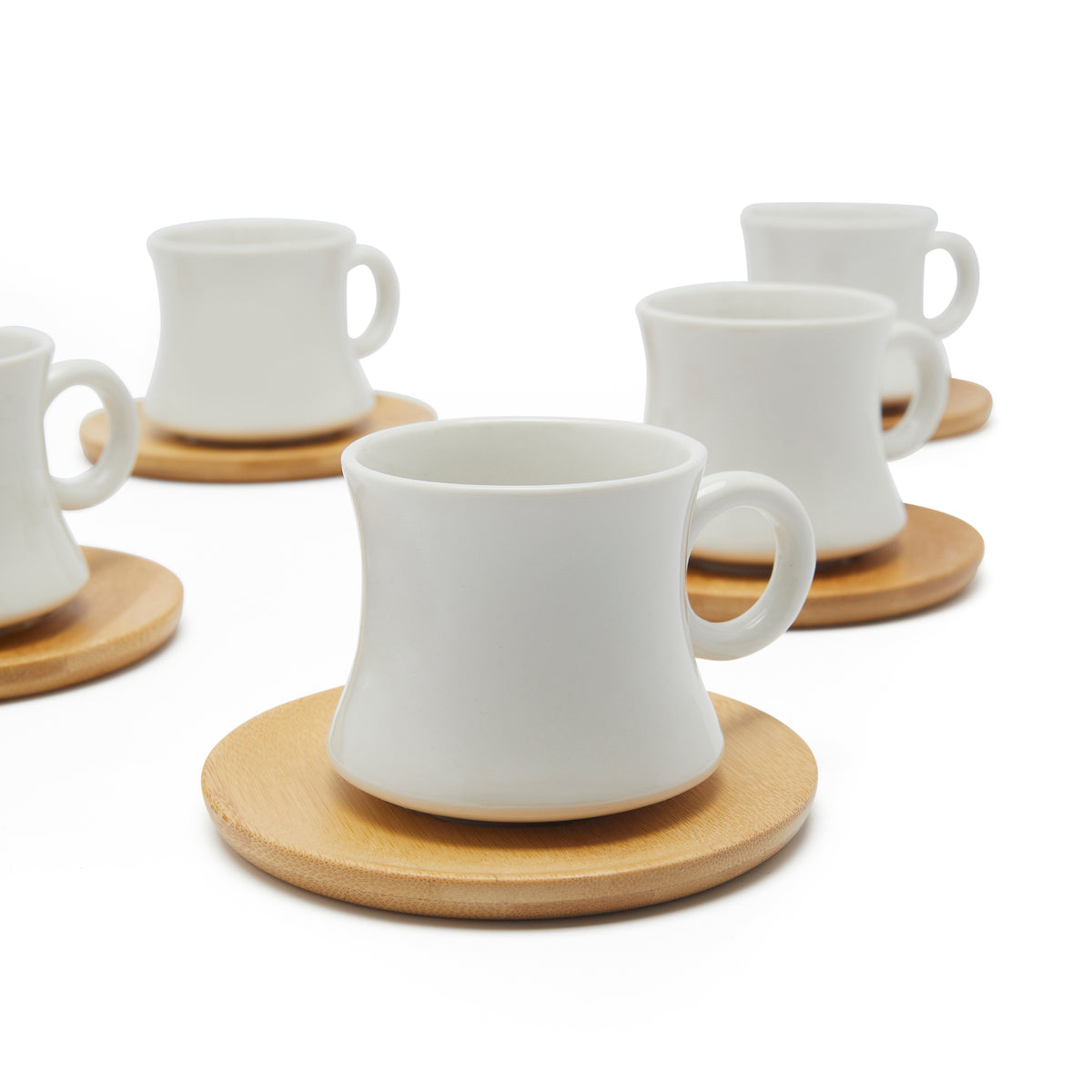 Simply Kitchen GOURMET CUP & SAUCER WITH BAMBOO (SET OF 6-WHITE) 100 ML / White