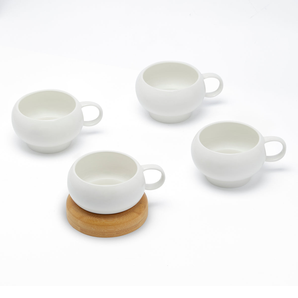 Simply Kitchen GOURMET CUP SET WITH BAMBOO BASE (SET OF 4 WHITE) 200 ML / White