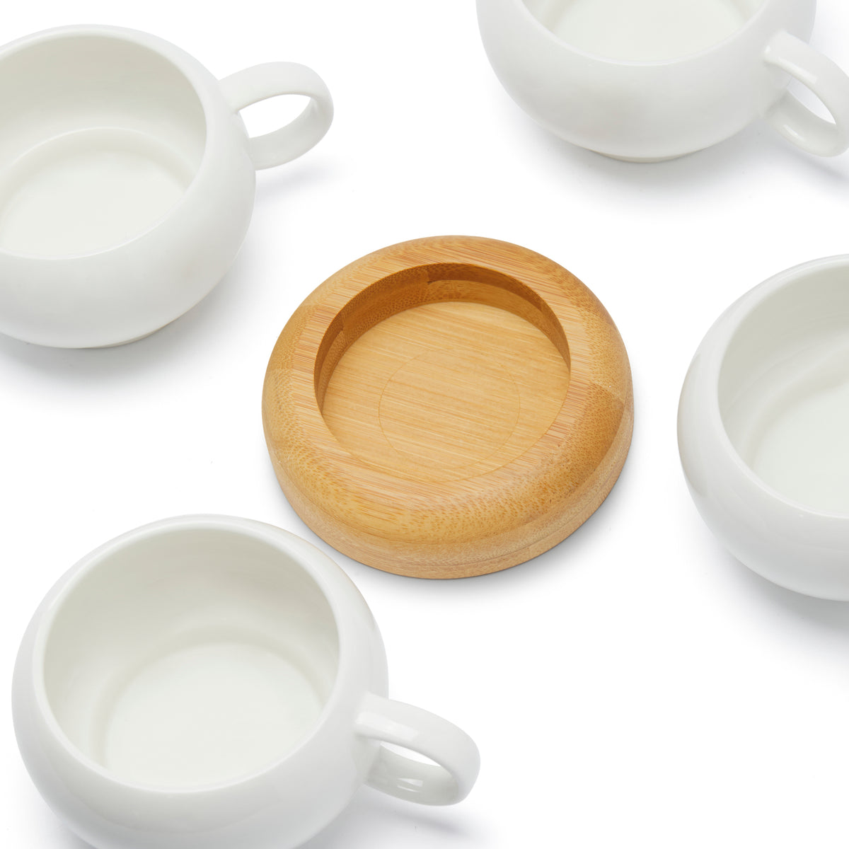 Simply Kitchen GOURMET CUP SET WITH BAMBOO BASE (SET OF 4 WHITE) 200 ML / White