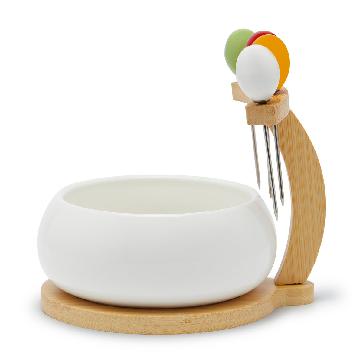 Simply Kitchen GOURMET BOWL WITH BAMBOO CUTLERY STAND (11.43CM, WHITE) 11.43 CM / White