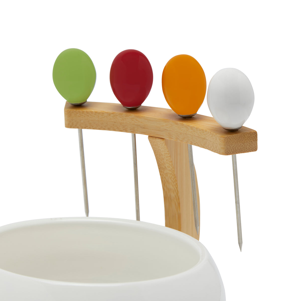 Simply Kitchen GOURMET BOWL WITH BAMBOO CUTLERY STAND (11.43CM, WHITE) 11.43 CM / White