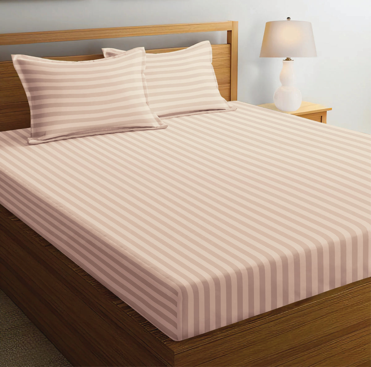 LUXURIOUS 300 THREAD COUNT BAMBOO  SATEEN WIDE STRIPE FITTED SHEET