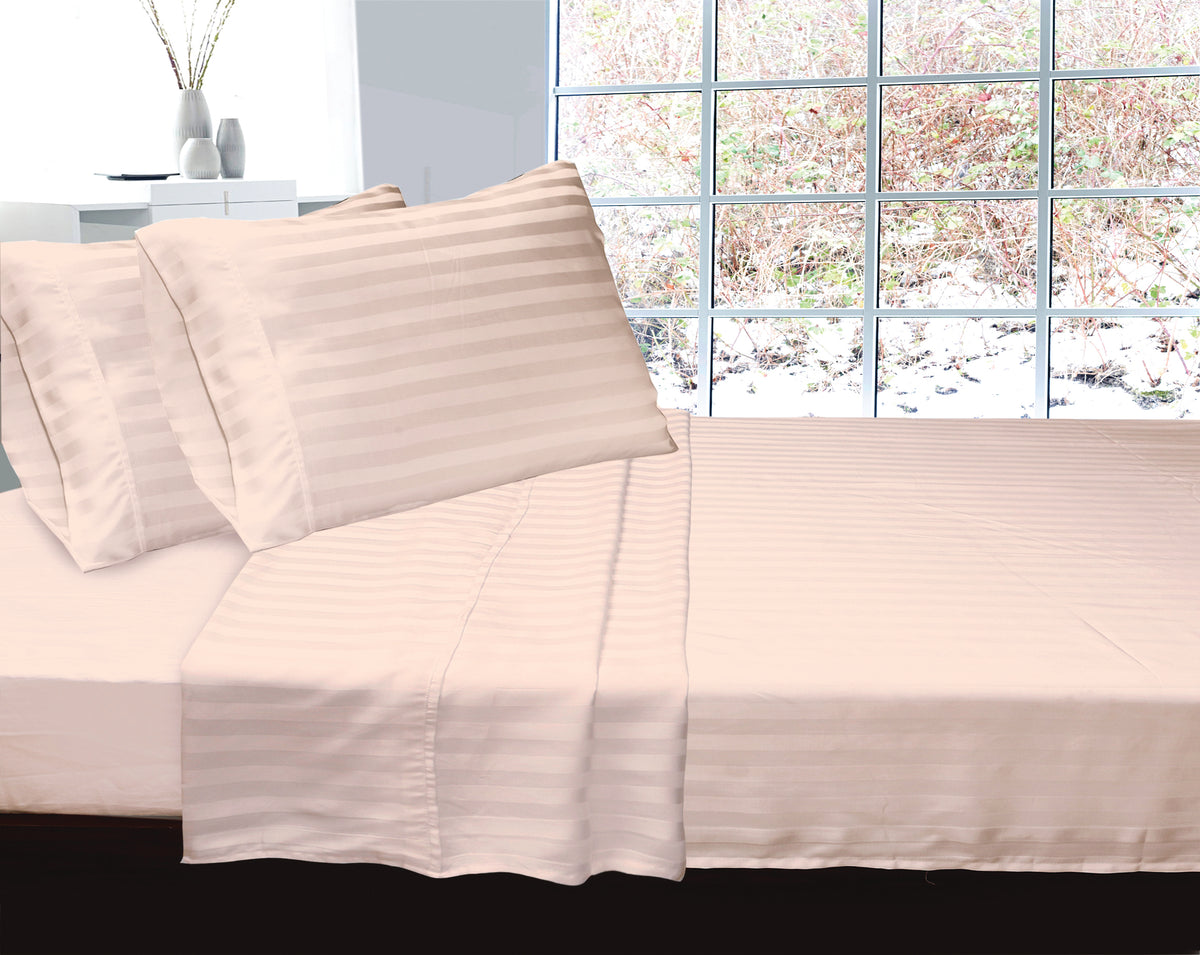 LUXURIOUS 300 THREAD COUNT BAMBOO  SATEEN WIDE STRIPE FLAT SHEET