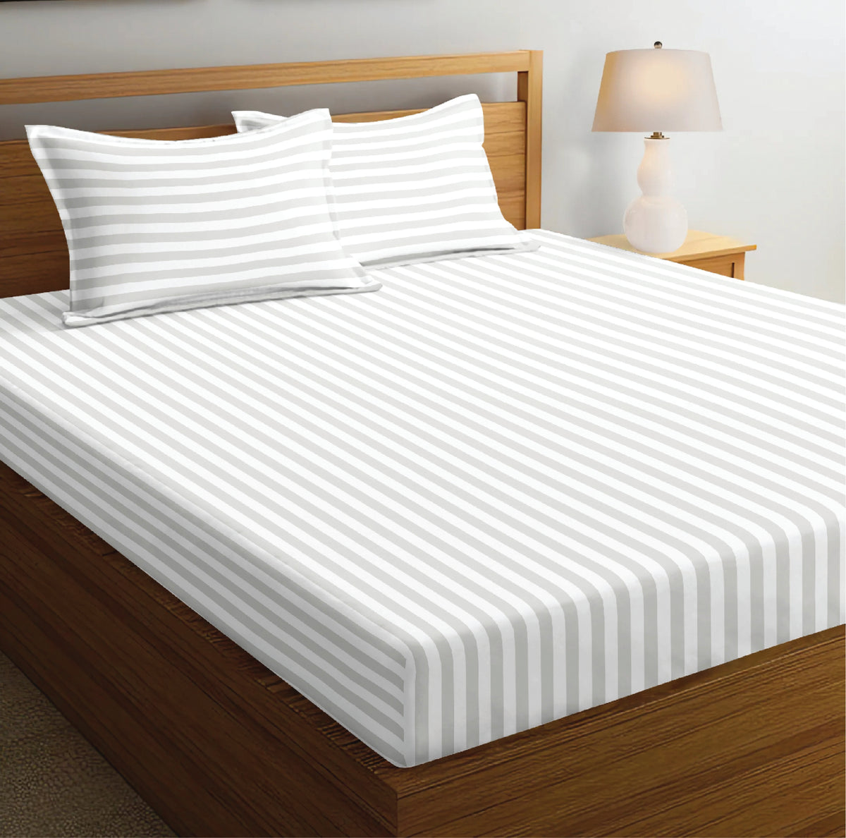 LUXURIOUS 300 THREAD COUNT BAMBOO  SATEEN WIDE STRIPE FITTED SHEET