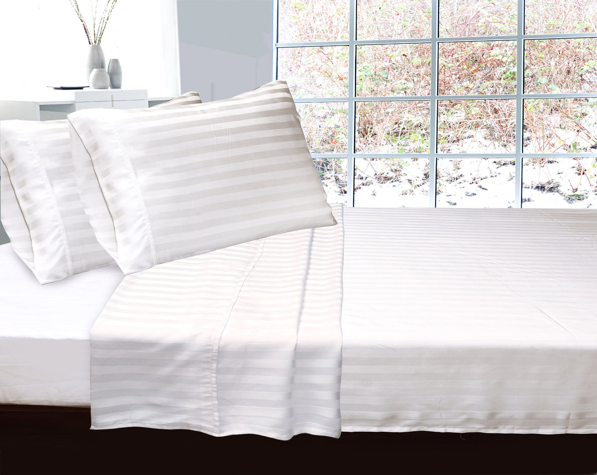 LUXURIOUS 300 THREAD COUNT BAMBOO  SATEEN WIDE STRIPE FLAT SHEET