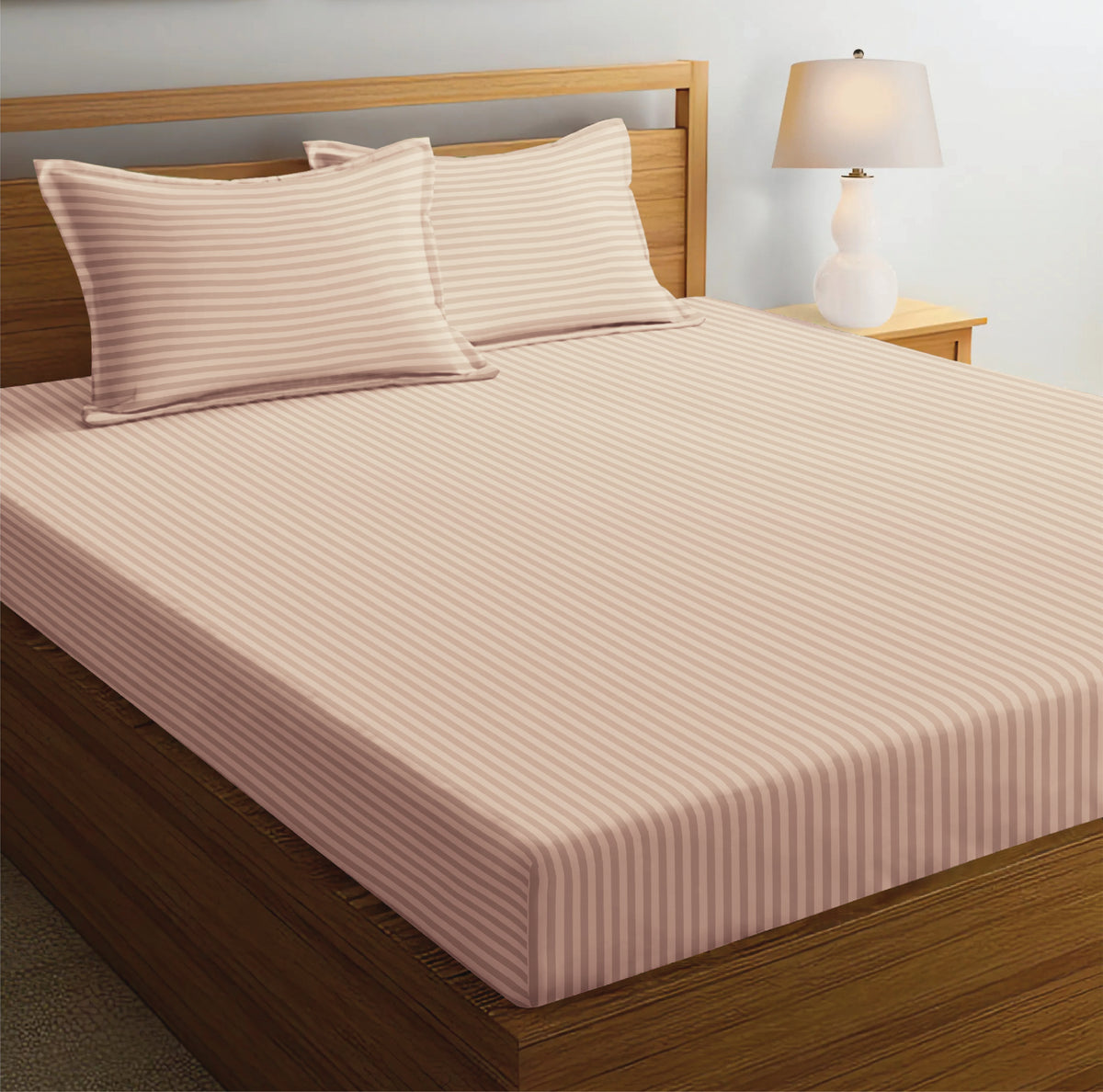 LUXURIOUS 300 THREAD COUNT BAMBOO  SATEEN THIN STRIPE FITTED SHEET