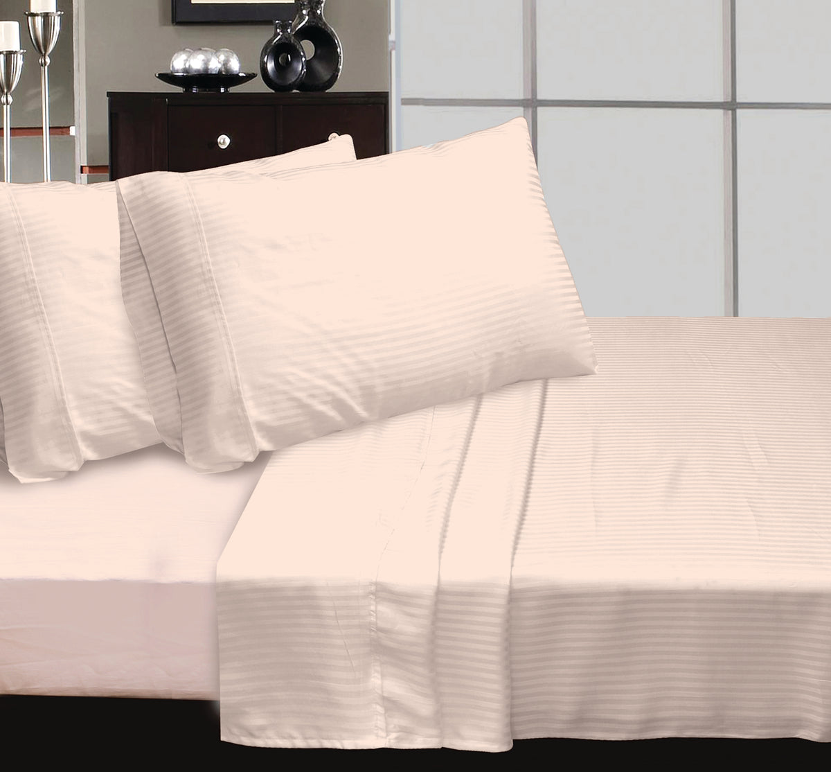 LUXURIOUS 300 THREAD COUNT BAMBOO  SATEEN THIN STRIPE FLAT SHEET