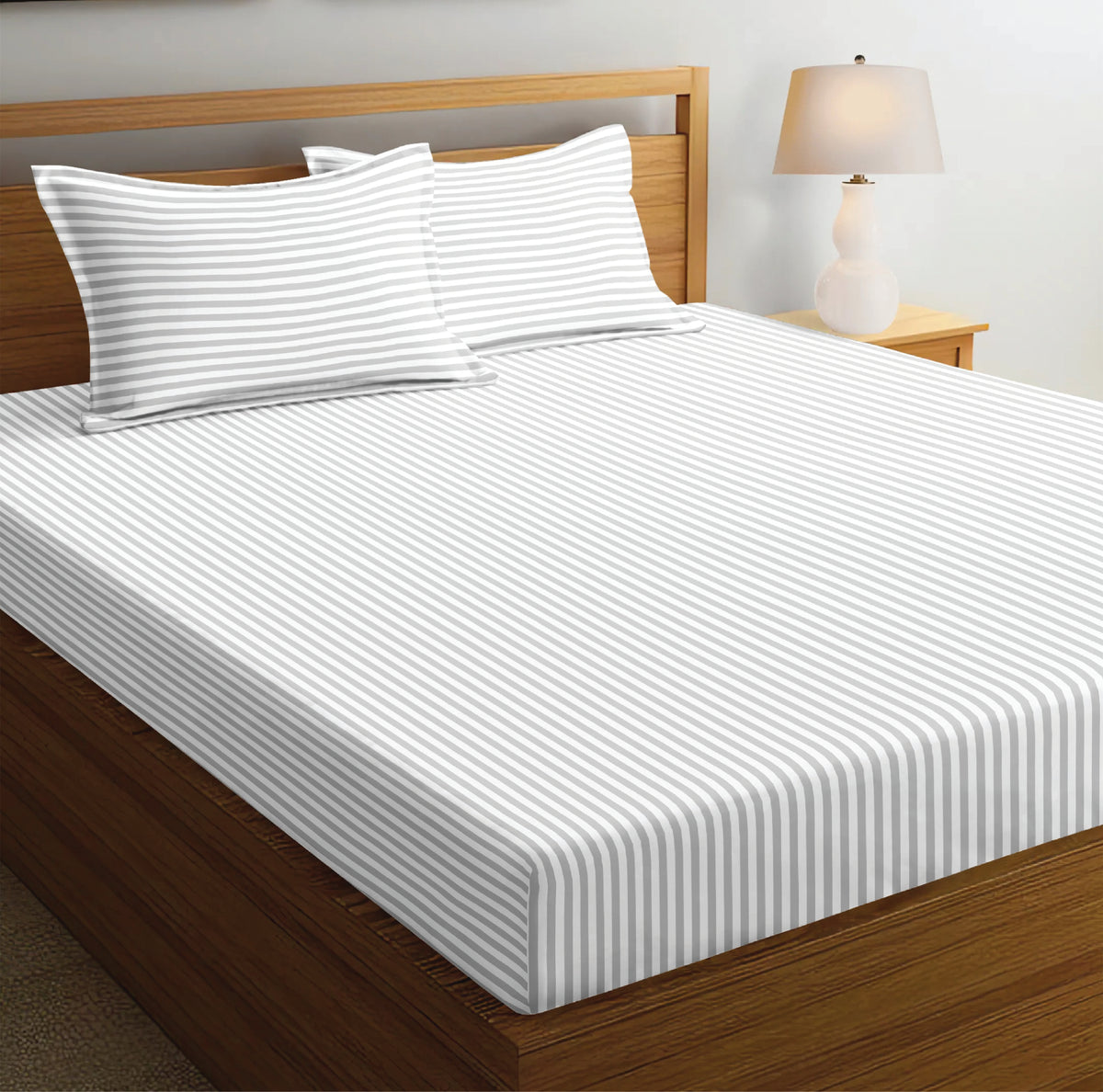 LUXURIOUS 300 THREAD COUNT BAMBOO  SATEEN THIN STRIPE FITTED SHEET