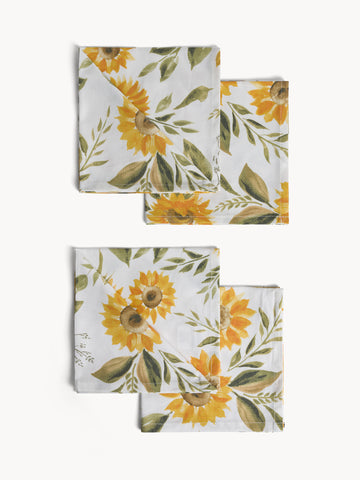 Set of 4 cotton panama napkins with sunflower print