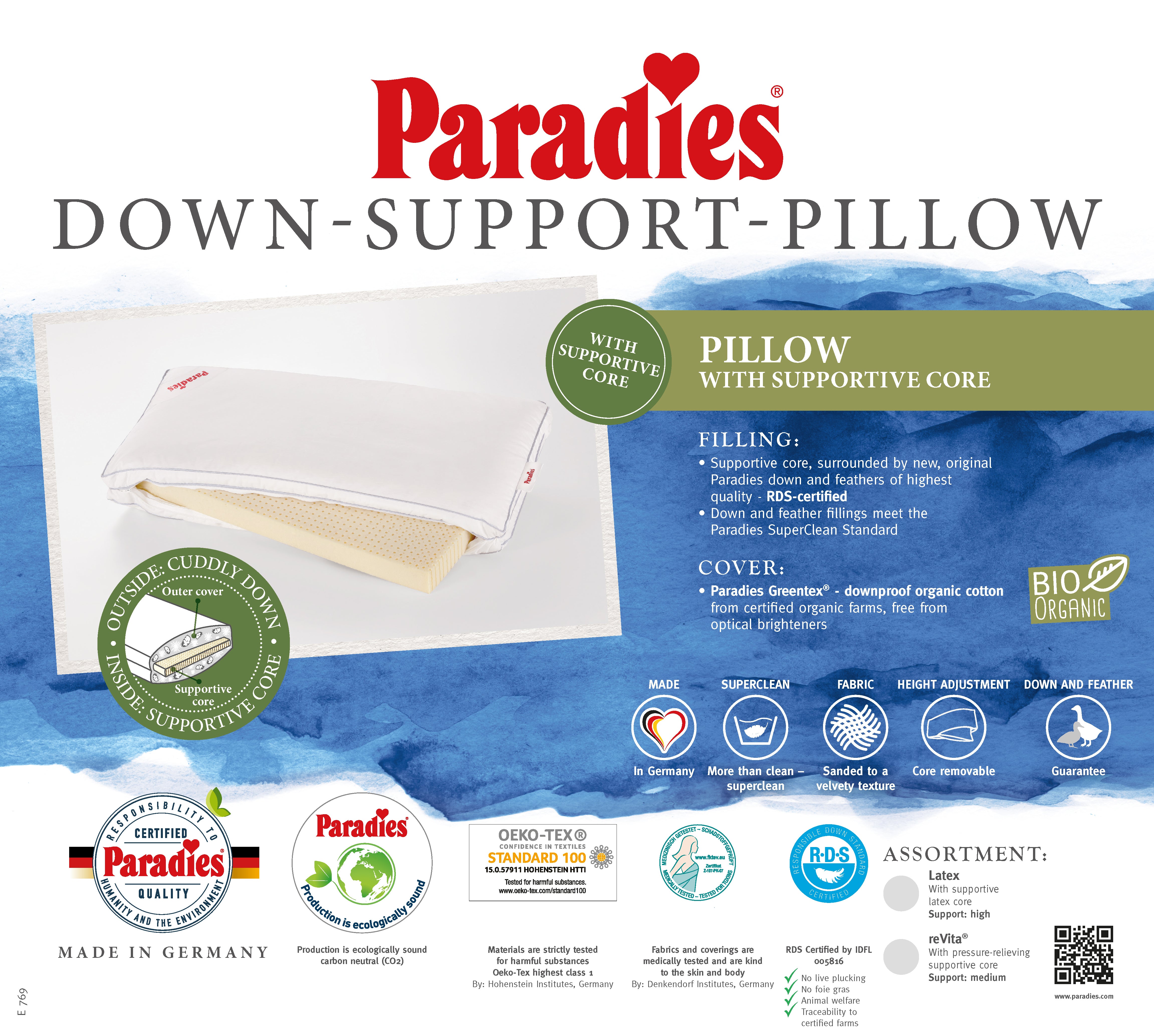 Paradies Down Latex 90 Organic Reform Pillow