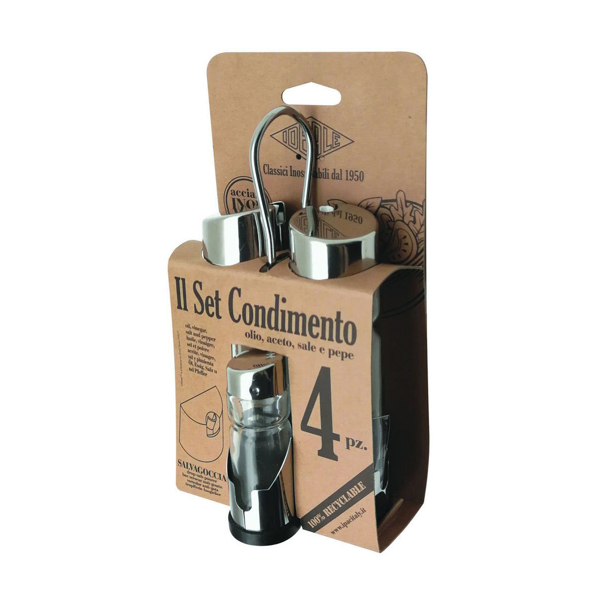 SEASONING SET OIL VINEGAR SALT AND PEPPER KRAFT STEEL 10.7x21.3x10.6CM / CLEAR