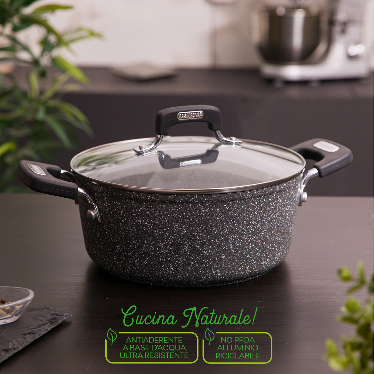 NEW PETRA DARK CASSEROLE 20 CM WITH GLASS LID GRAY 20CM / GREY