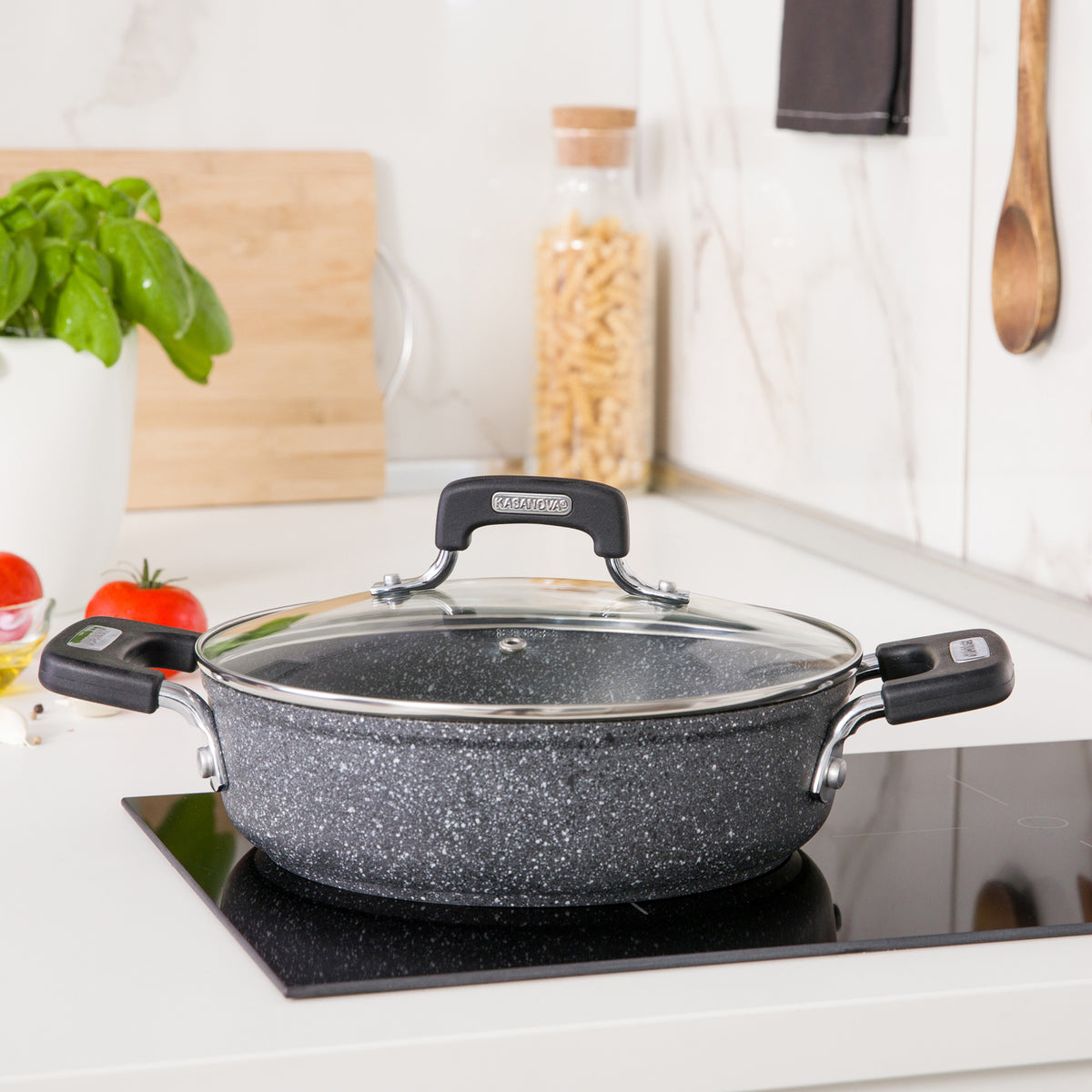 NEW PETRA DARK SAUTÉ PAN 24 CM WITH GLASS LID GRAY 24CM / GREY