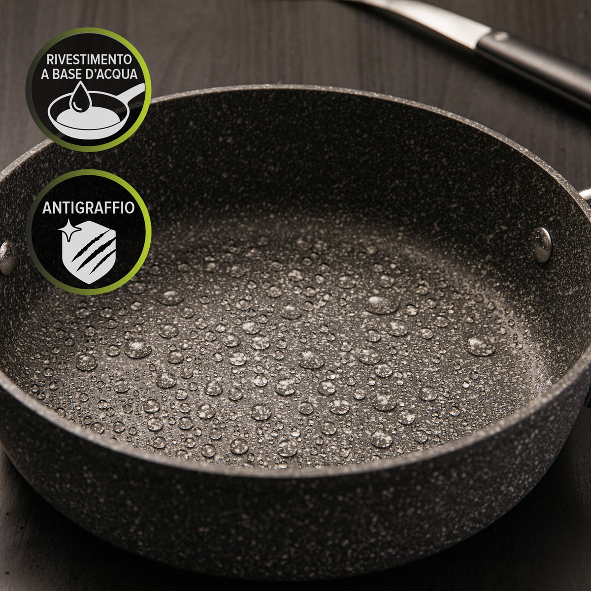 NEW PETRA DARK SAUTÉ PAN 24 CM WITH GLASS LID GRAY 24CM / GREY