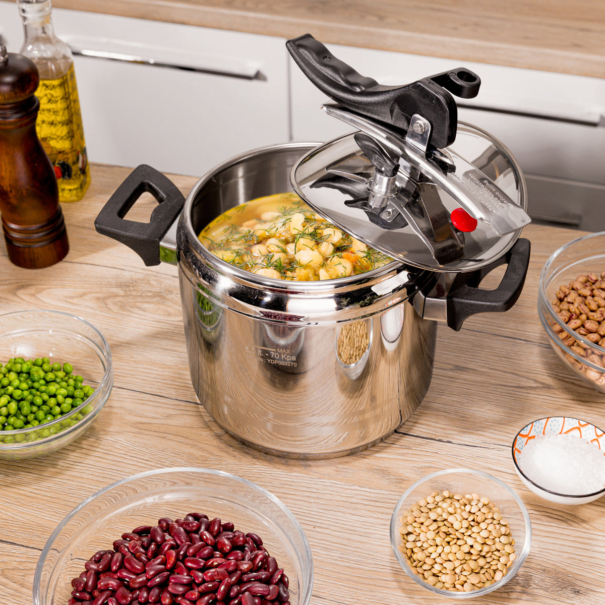 PRESSURE COOKER 5L BLACK HANDLES EXCLUSIVE STEEL WITH BLACK HANDLES 5L / SILVER