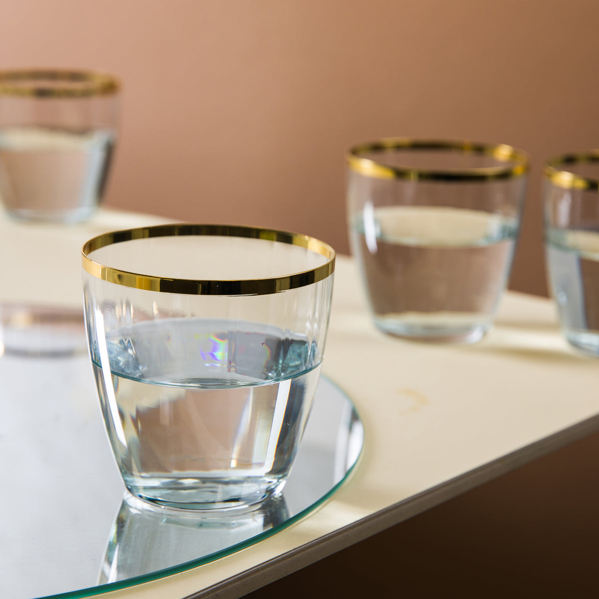 SET OF 6 GLASSES SHINE ML365 GREEN WITH GOLD RIM GREEN AND GOLD 365ML / CLEAR
