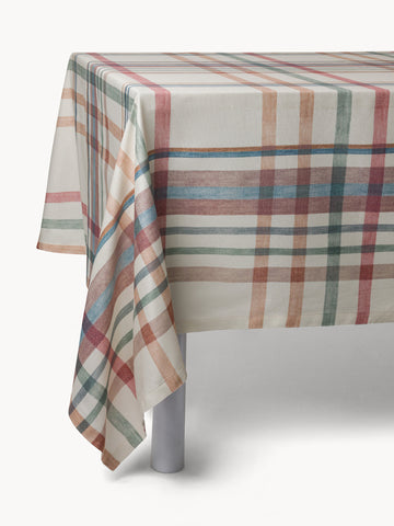 Cotton Panama tablecloth with checked print
