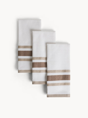 Set of 3 pure cotton yarn-dyed tea towels with honeycomb