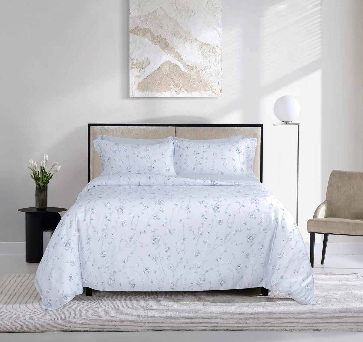 100% TENCEL PRINTED 300 THREAD COUNT SATEEN 4 PC  DUVET COVER SET - ARABELLA